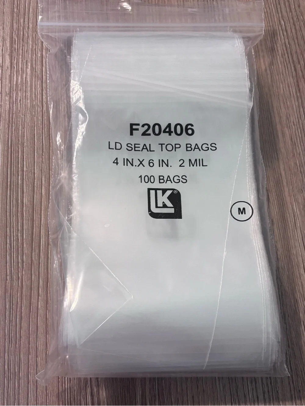 Clear LK Resealable Top Bags (clear) - F20406, Packs of 100, 595 total